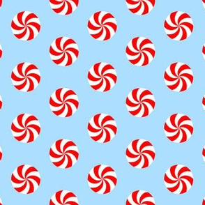 Red White Peppermint Swirls Candy on Blue