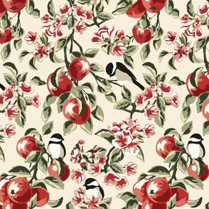 Chickadees & Apples - Medium - Ivory