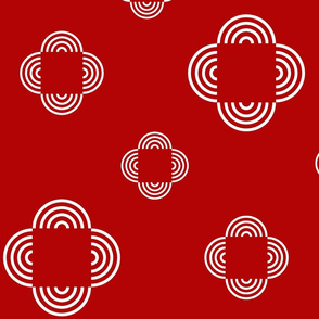 White Scalloped Squares. Red Background