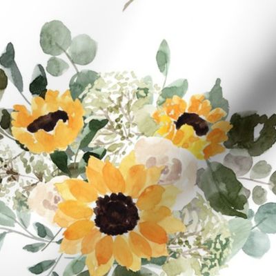 large watercolor sunflowers // white