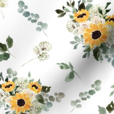 medium watercolor sunflowers // white