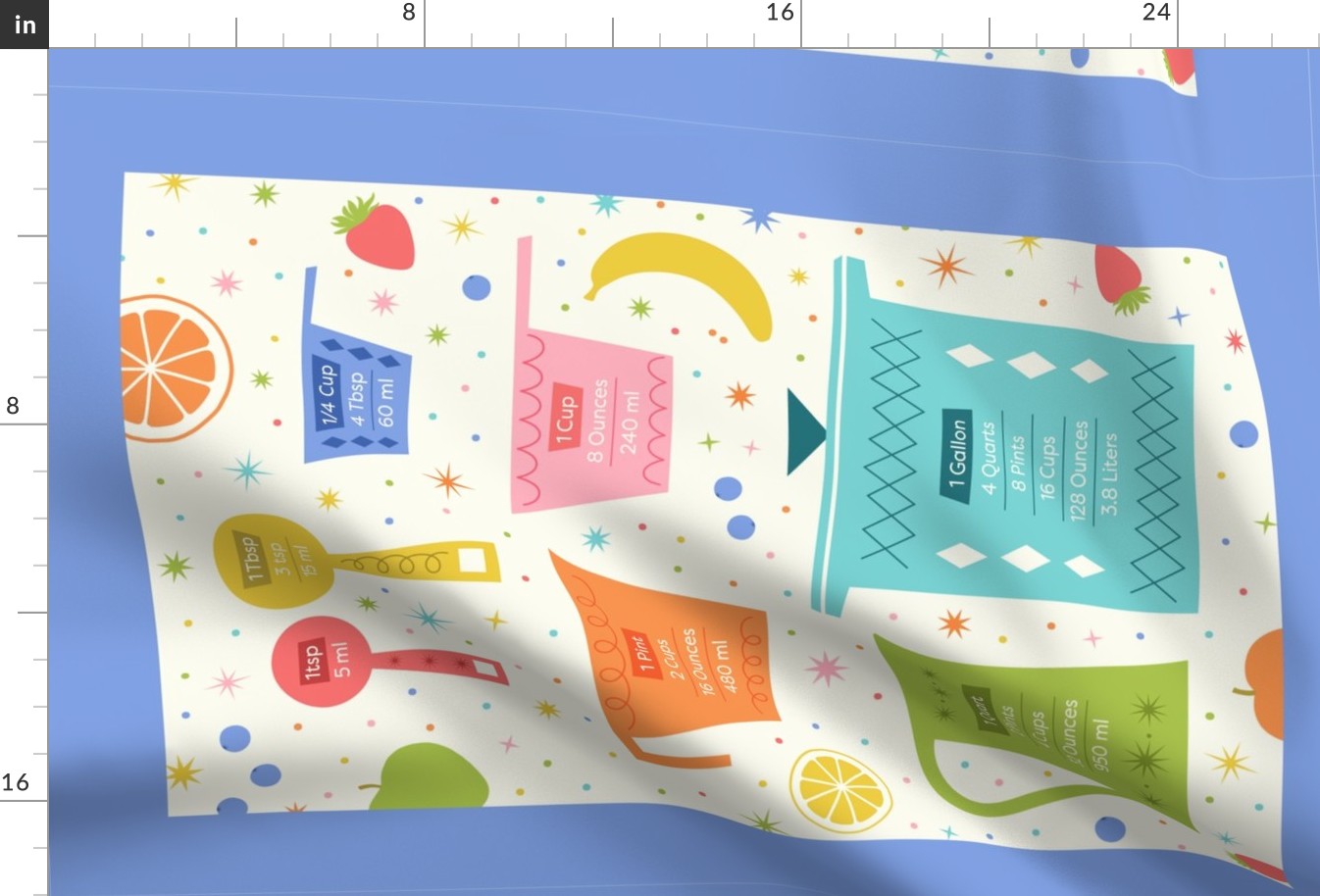 Kitchen measurement in retro style tea towel with border