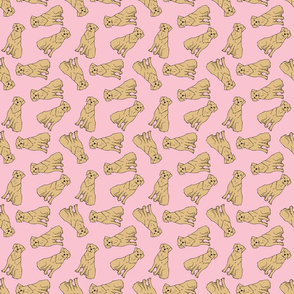 Tossed Golden Retriever Dogs on Pastel Pink