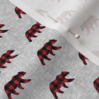 (extra small scale) red plaid bear on light grey linen  || the lumberjack C19BS