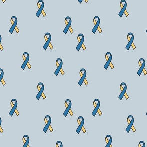 The Upside of Down Syndrome icon ribbon in blue and yellow awareness month baby blue