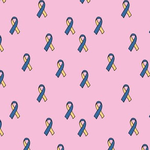 The Upside of Down Syndrome icon ribbon in blue and yellow awareness month baby girl pink