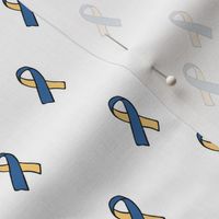 The Upside of Down Syndrome icon ribbon in blue and yellow awareness month baby nursery neutral white