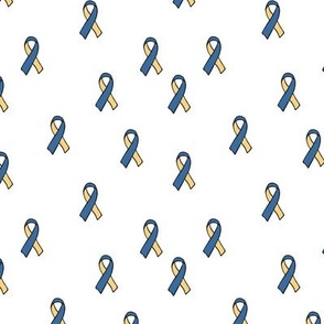 The Upside of Down Syndrome icon ribbon in blue and yellow awareness month baby nursery neutral white