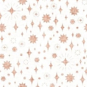 small starry stars - linen texture - white copper