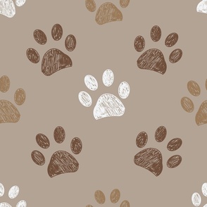 Seamless pattern for textile design. Seamless brown and light brown colored paw print background