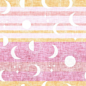 medium moony moons - linen texture - sunset rainbow white