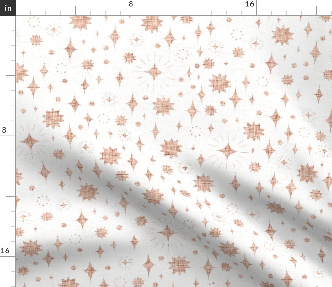 medium starry stars - linen texture - white copper