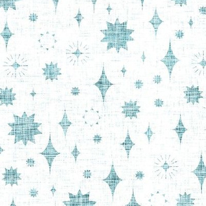 medium starry stars - linen texture - white forest