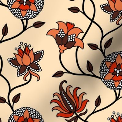 Vintage Indian Flowers Chintz cream Wallpaper
