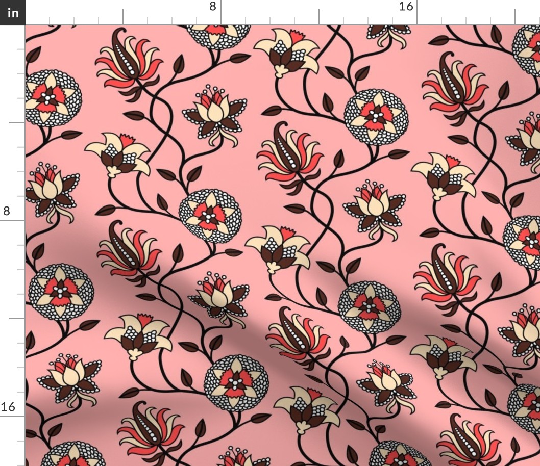 Vintage Indian Flowers Chintz pastel pink Wallpaper