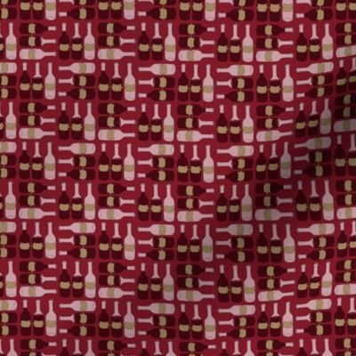 Wine Bottle Pattern on Red - small / tiny