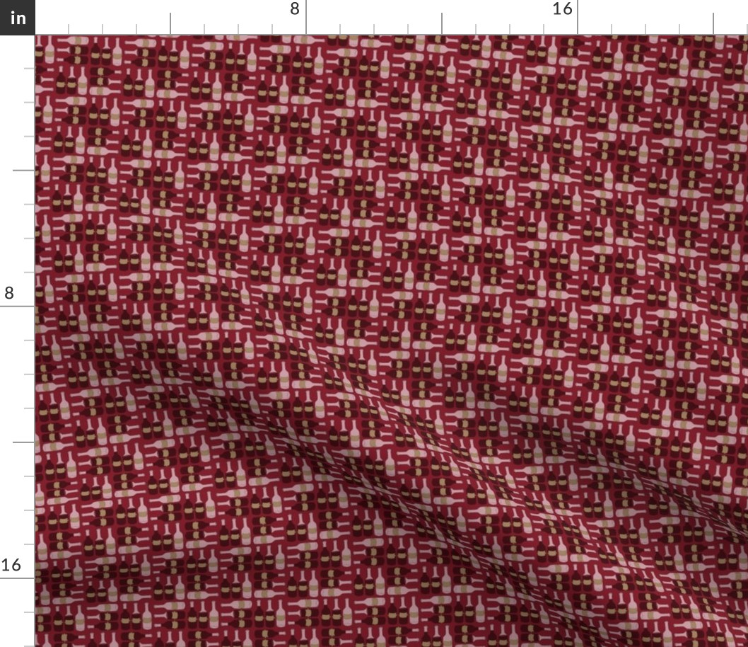 Wine Bottle Pattern on Red - small / tiny