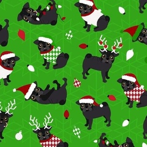 Black Pug Christmas Bright Green