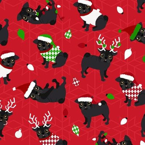 Black Pug Christmas Red