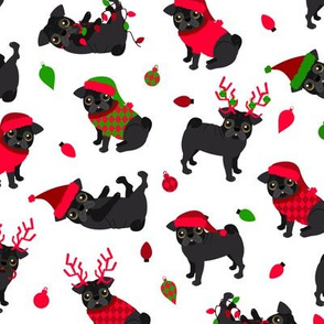 Black Pug Christmas White