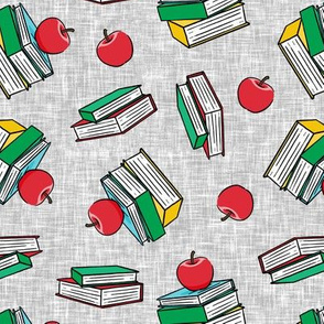 books with apples - back to school teacher -  grey - LAD20