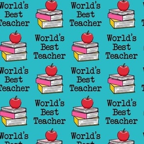 World's Best Teacher - grey - back to school - apple on books on teal - LAD20