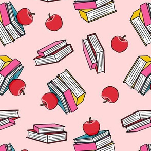books with apples - back to school teacher -  pink - LAD20