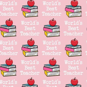 World's Best Teacher - grey - back to school - apple on books on pink - LAD20