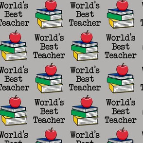 World's Best Teacher - grey - back to school - apple on books on grey - LAD20