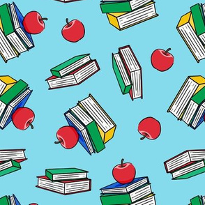 books with apples - back to school teacher - blue - LAD20