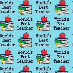 World's Best Teacher - grey - back to school - apple on books on blue - LAD20