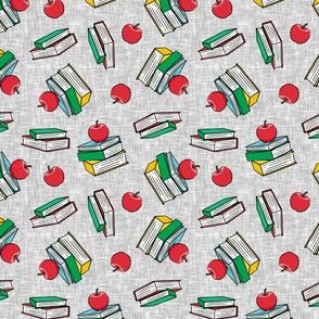 (small scale) books with apples - back to school teacher -  grey - LAD20