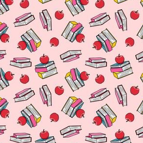 (small scale) books with apples - back to school teacher -  pink - LAD20