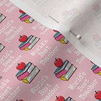 (small scale) World's Best Teacher - grey - back to school - apple on books on pink - LAD20