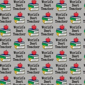 (small scale) World's Best Teacher - grey - back to school - apple on books on grey - LAD20