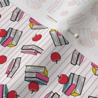 (small scale) books with apples - back to school teacher -  paper stripes pink - LAD20