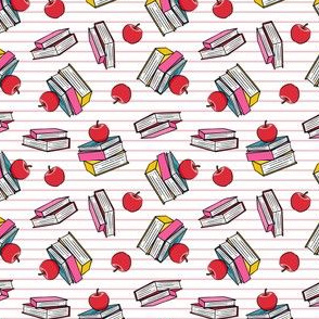 (small scale) books with apples - back to school teacher -  paper stripes pink - LAD20