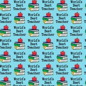 (small scale) World's Best Teacher - grey - back to school - apple on books on blue - LAD20