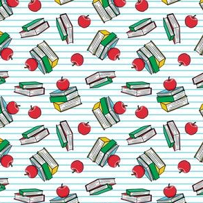 (small scale) books with apples - back to school teacher -  paper stripes blue - LAD20