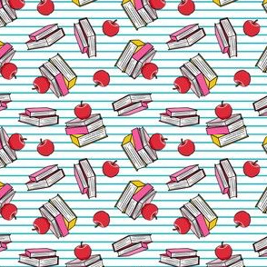 (small scale) books with apples - back to school teacher -  paper stripes teal - LAD20