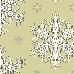 Snowflakes L Chartreuse Off White