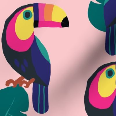 Colorful Toucans- light pinkbackground-ch