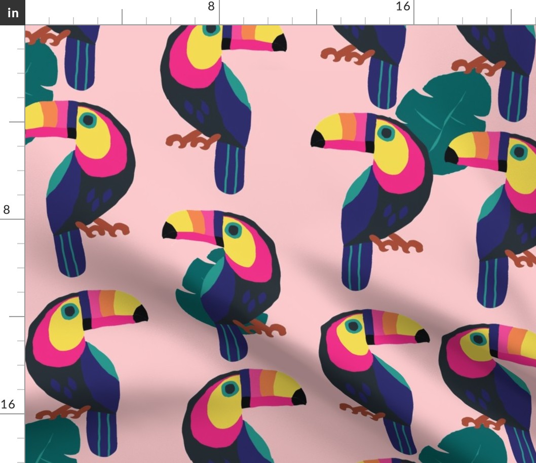 Colorful Toucans- light pinkbackground-ch