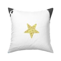 Baby foot prints with gold shining stars. Seamless pattern for fabric design