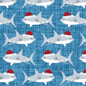 Shark Santa Blue Fabric Look Background - Large Scale