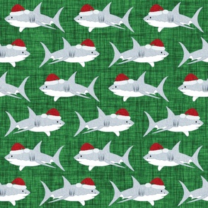 Shark Santa Green Fabric Look Background