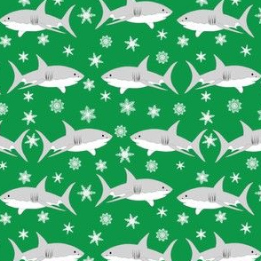 Shark Snowflake Green Background Christmas Winter Holiday