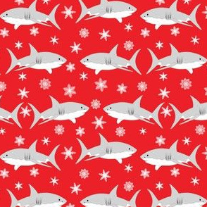 Shark Snowflake Red Background Christmas Winter Holiday