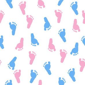Baby foot prints. Baby shower background. Blue and pink foot pattern background