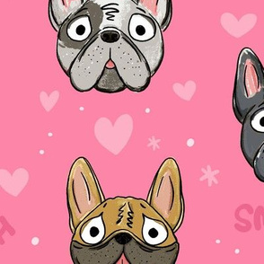 Large French Bulldogs Frenchies Pink and Hearts